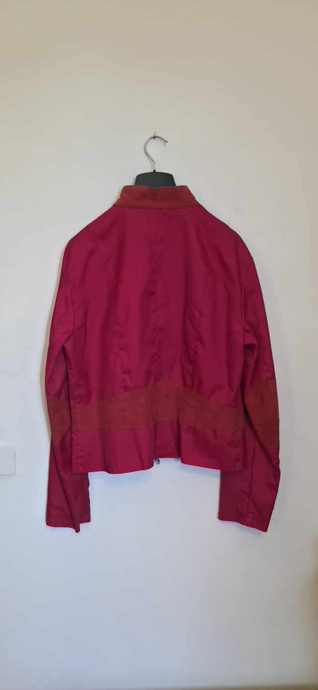 Giubbotto rosso nylon e vera pelle.