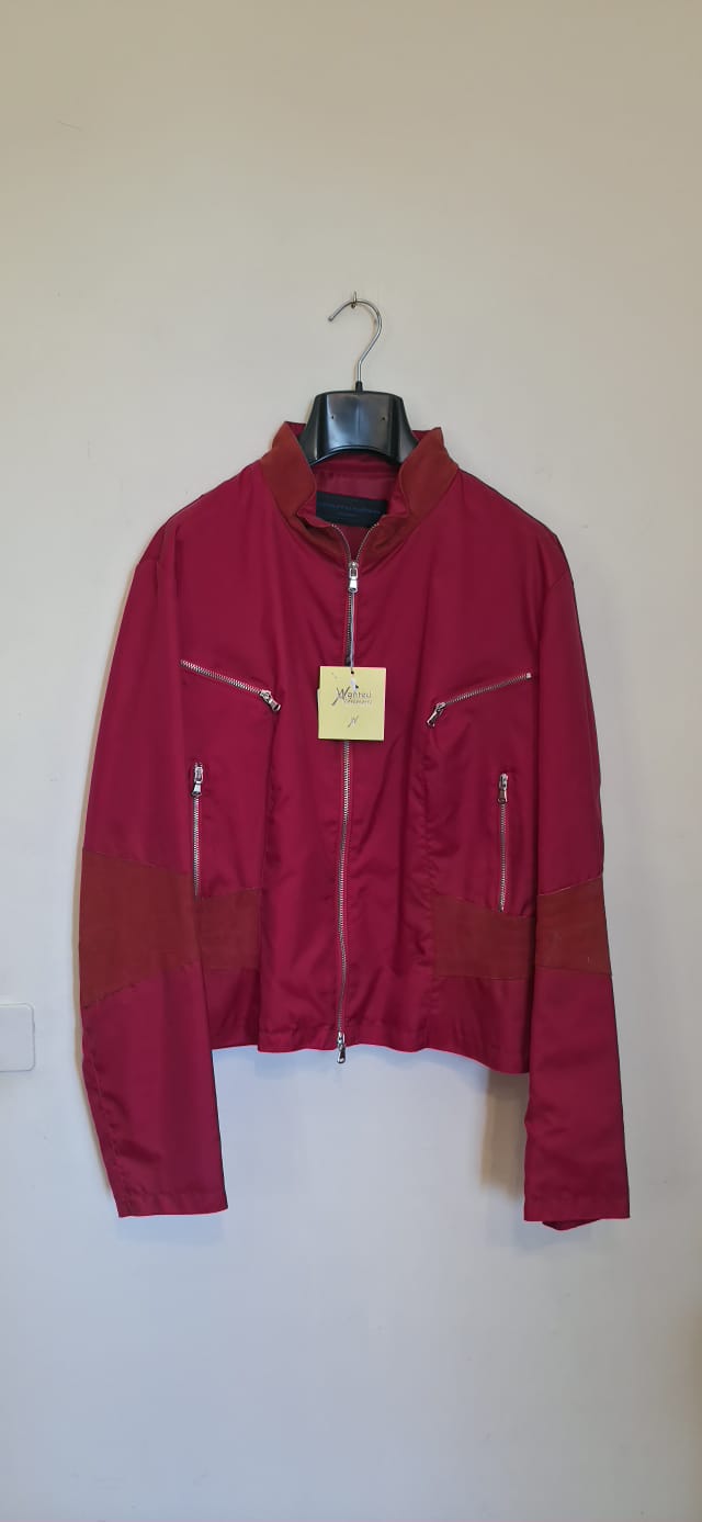Giubbotto rosso nylon e vera pelle.